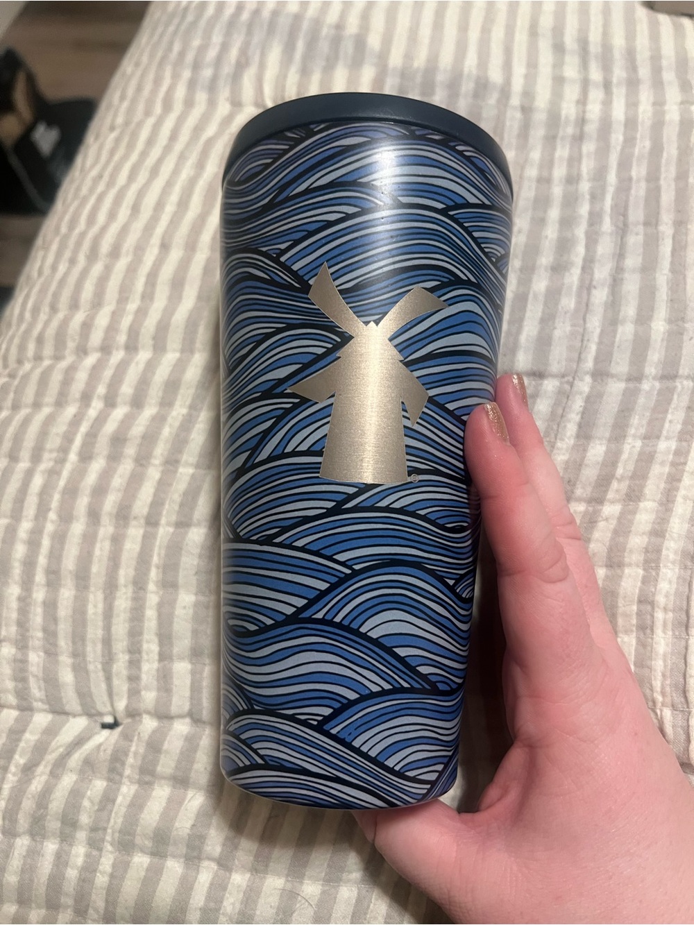 Blue Wave Dutch Tumbler Pattern Stainless Tumbler with Gold Windmill Logo